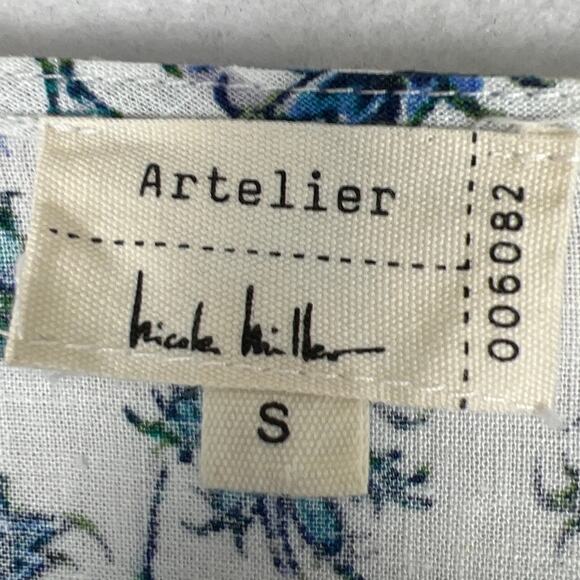 Artelier Nicole Miller Linen Blend Floral Cropped Blouse Tie Front Size S Resort - Picture 6 of 8